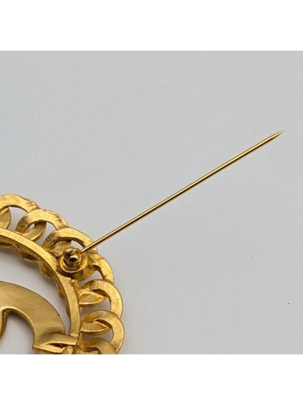 Chanel Brooch CC Logo See Through Chain Motif Gold Vintage